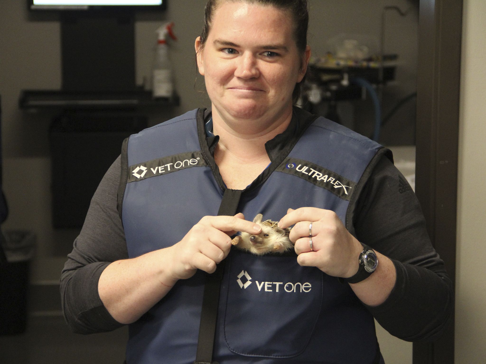 Vet Tech Maryanne Farmer goofs around with Miss Deedee the hedgehog. This image is from Dr. T... [Photo of the day - October 2020]