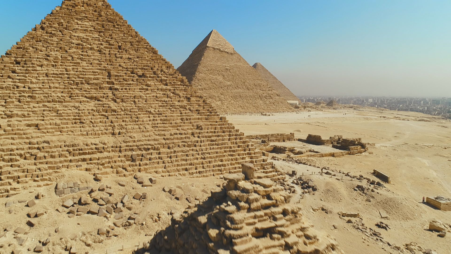 Aerial shot of Great Pyramids of Giza. This is from Lost Treasures of Egypt, season 3. [Photo of the day - September 2021]