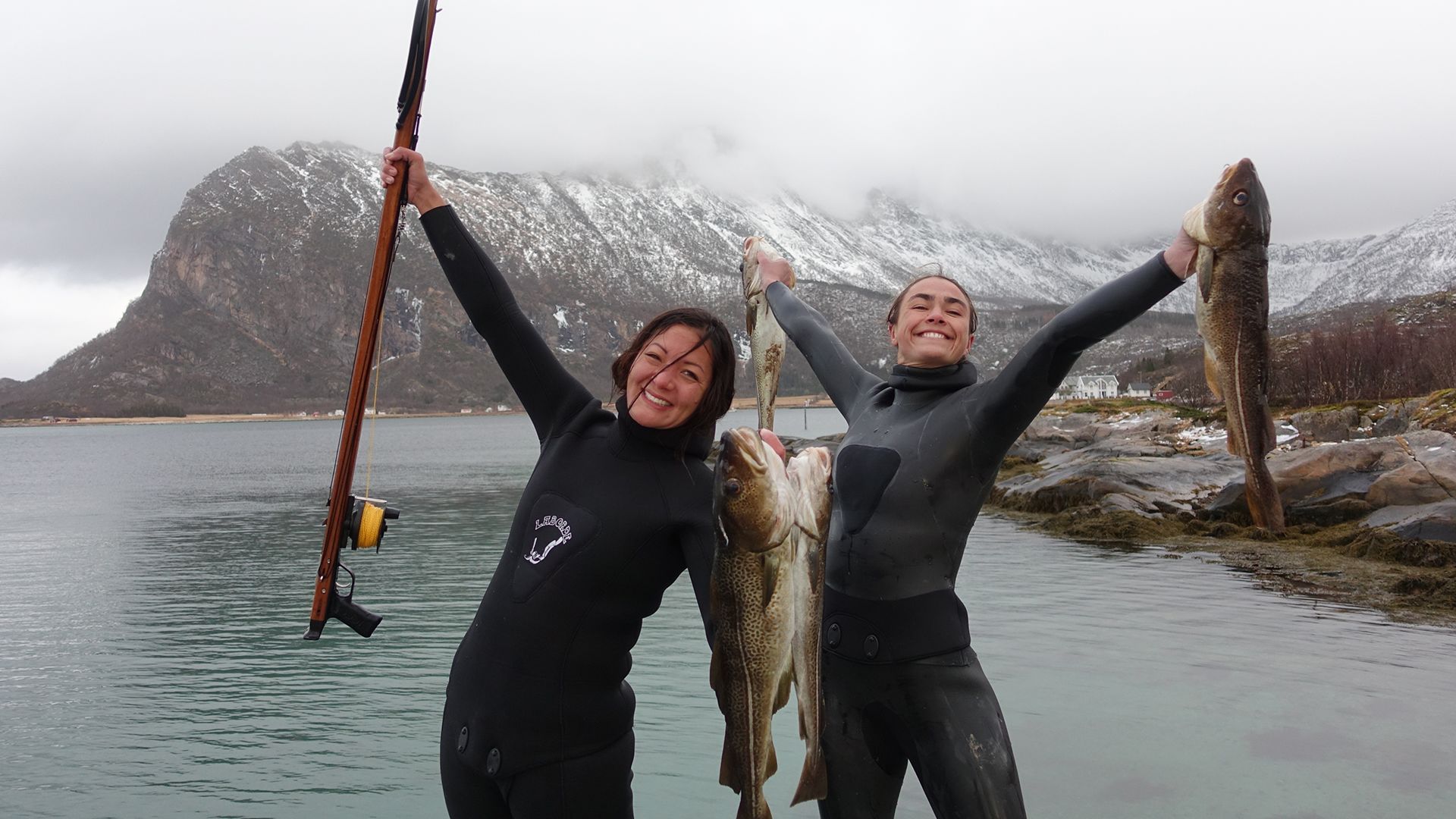 Kimi Werner and Léa Brassy with their catch of the day - four fresh arctic cods. This is from... [Photo of the day - November 2021]