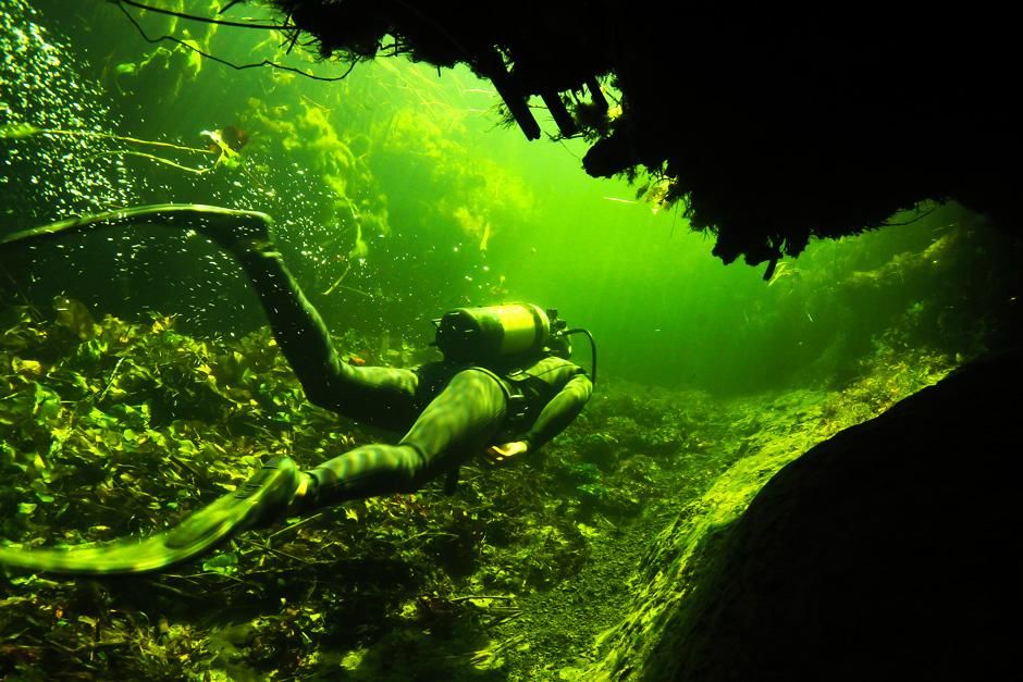 Okavango River Delta, Botswana: A diver swims through a channel in the underwater labyrinths... [Photo of the day - August 2012]
