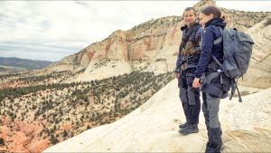 Bear Grylls and Natalie Portman in RUNNING WILD WITH BEAR GRYLLS: THE CHALLENGE. Photo of the day -  8 August 2022