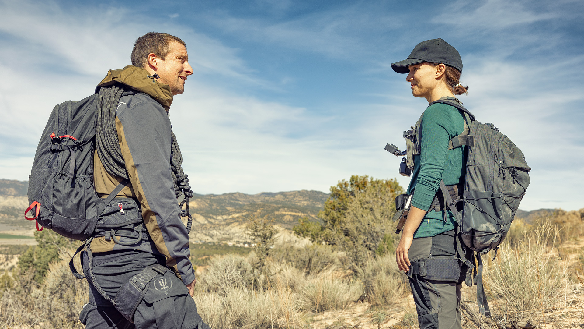Natalie Portman (R) and Bear Grylls in RUNNING WILD WITH BEAR GRYLLS: THE CHALLENGE. [Photo of the day - August 2022]