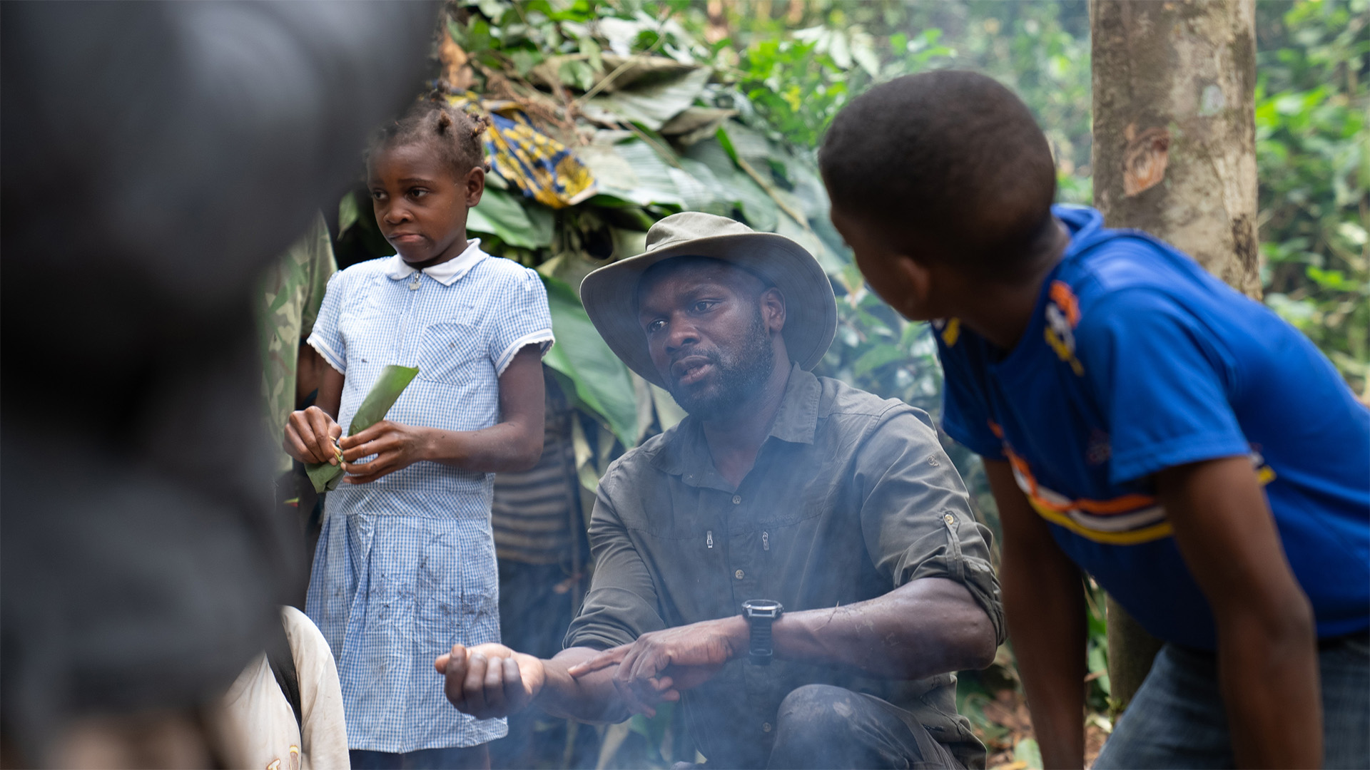 Dwayne Fields talks to the Baka children. This is from 7 Toughest Days. [Photo of the day - March 2023]