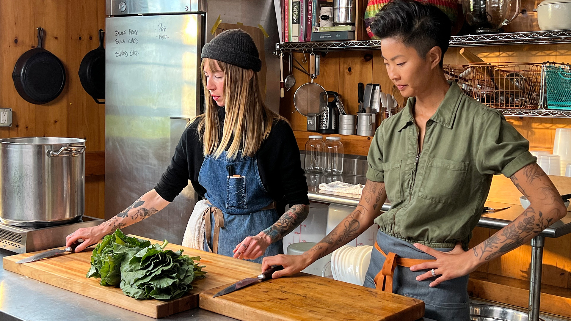 Chefs Carolynn Ladd and Kristen Kish get ready to cook together in the kitchen at Ladd's... [Photo of the day - April 2023]