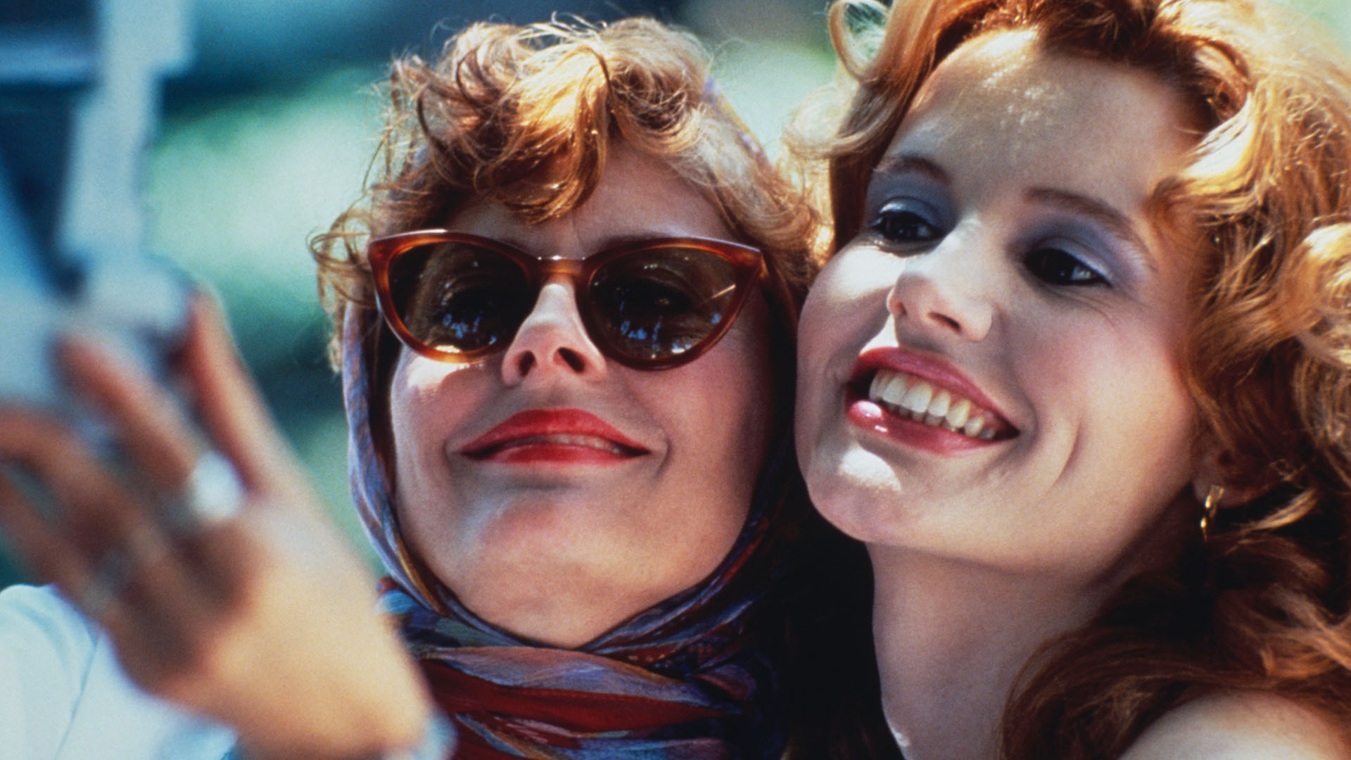 Actresses Susan Sarandon (left) and Geena Davis star in the film 'Thelma And Louise', 1991. This... [Photo of the day - September 2023]