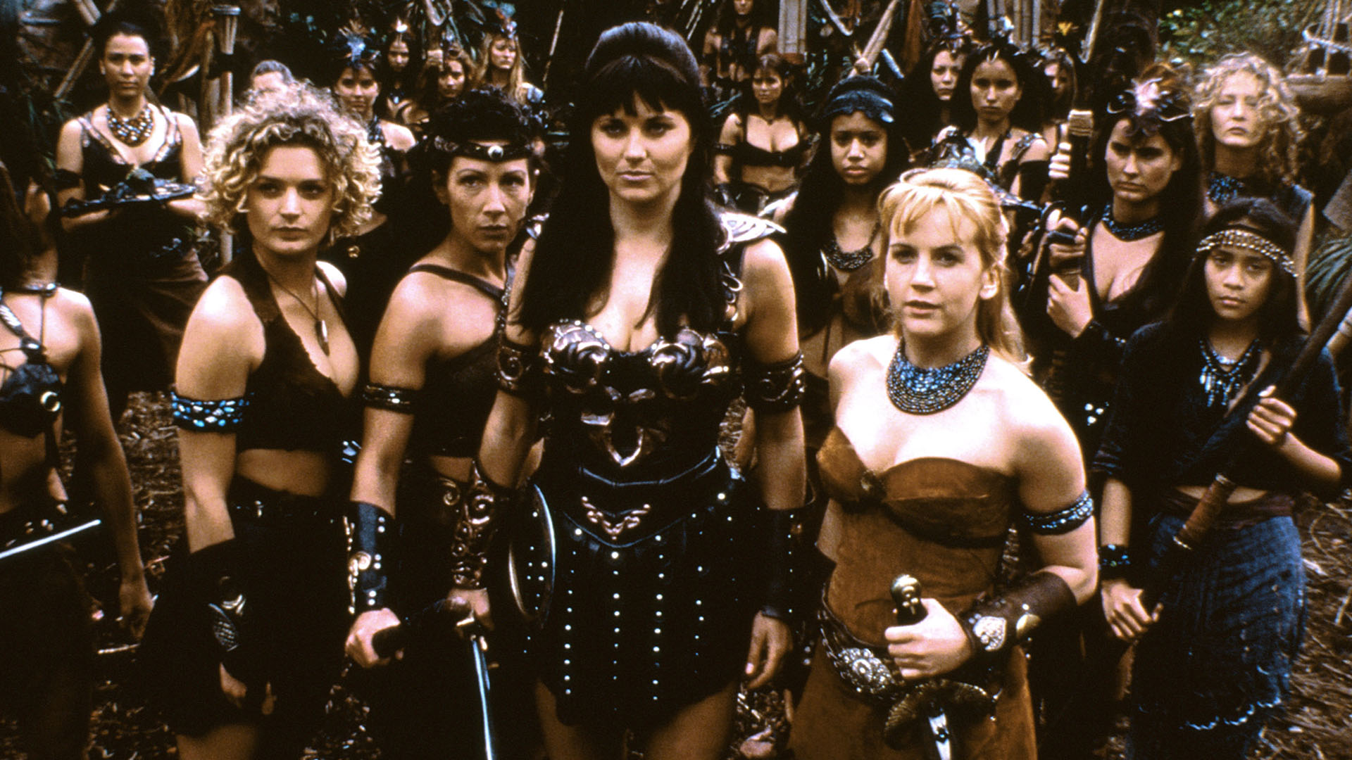 (from left) Danielle Cormack, Alison Bruce, Lucy Lawless, Renee O'Connor on set of XENA: WARRIOR... [Photo of the day - September 2023]