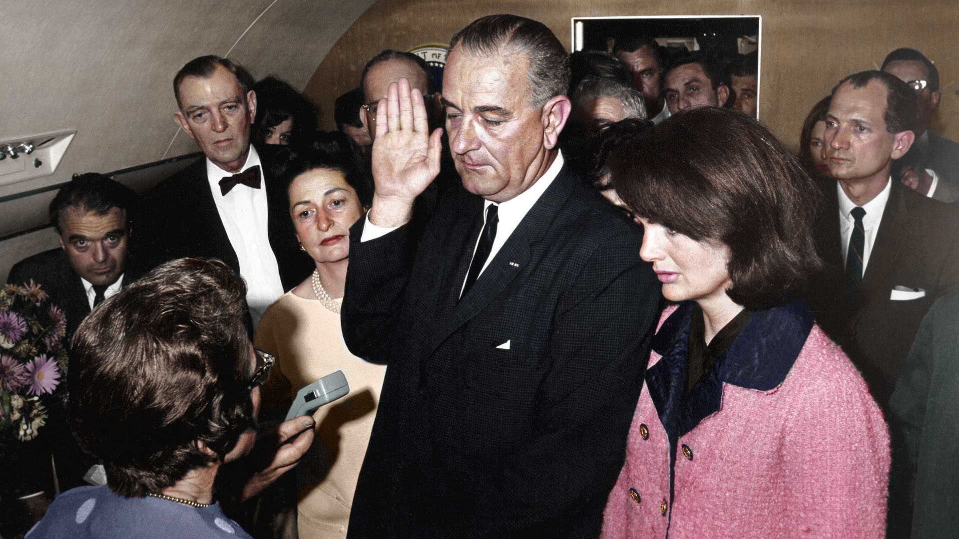 This colorized archival image shows the swearing-in ceremony of Lyndon B. Johnson (LBJ) as... [Photo of the day - November 2023]