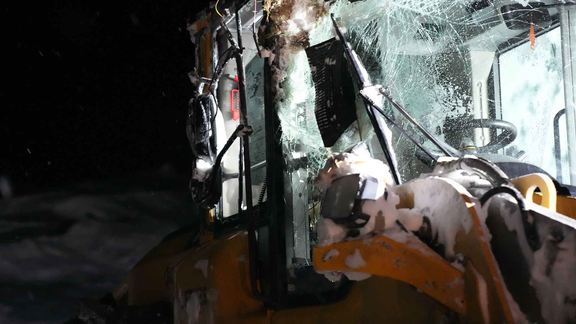 The front windshield of the front loader is completely smashed in.  This is from Ice Road... [Photo of the day - November 2023]