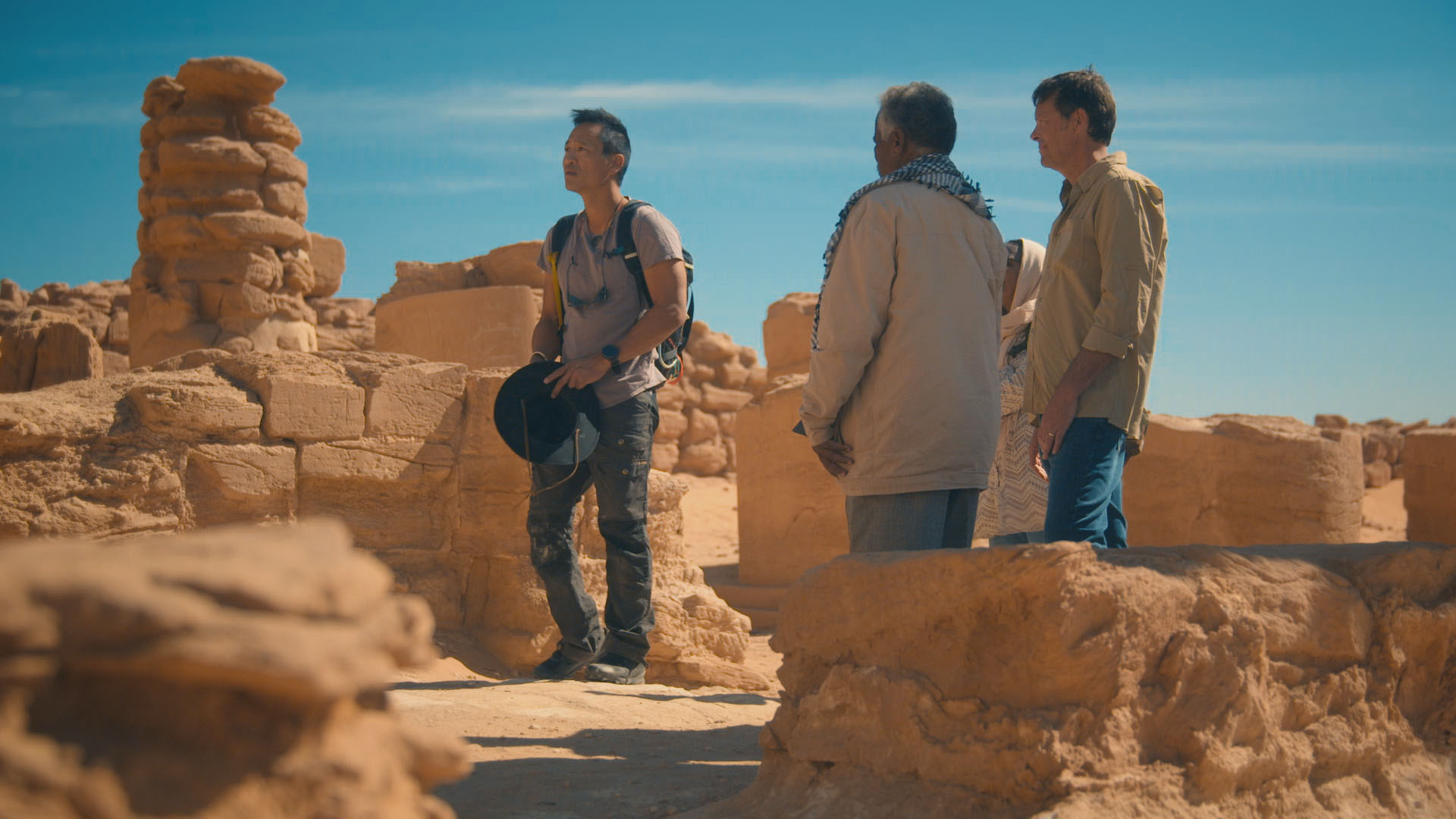 Albert Lin and archeologists El Hassan Ahmed Mohammed and Geoff Emberling are pictured in Jebel... [Photo of the day - December 2023]