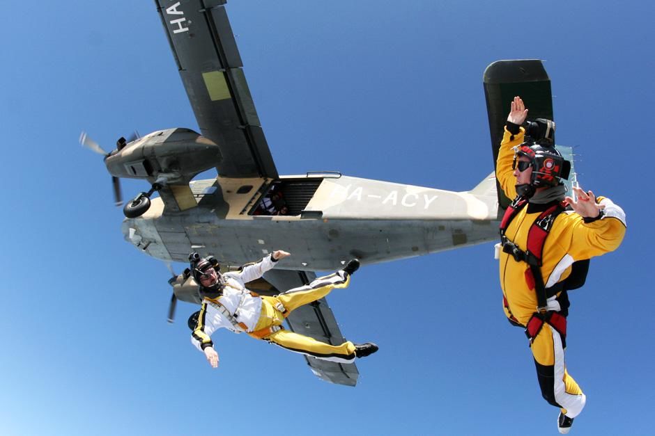 Michael Holmes and Frank Tässer skydiving just after they jumped from the plane flying over... [Photo of the day - October 2012]