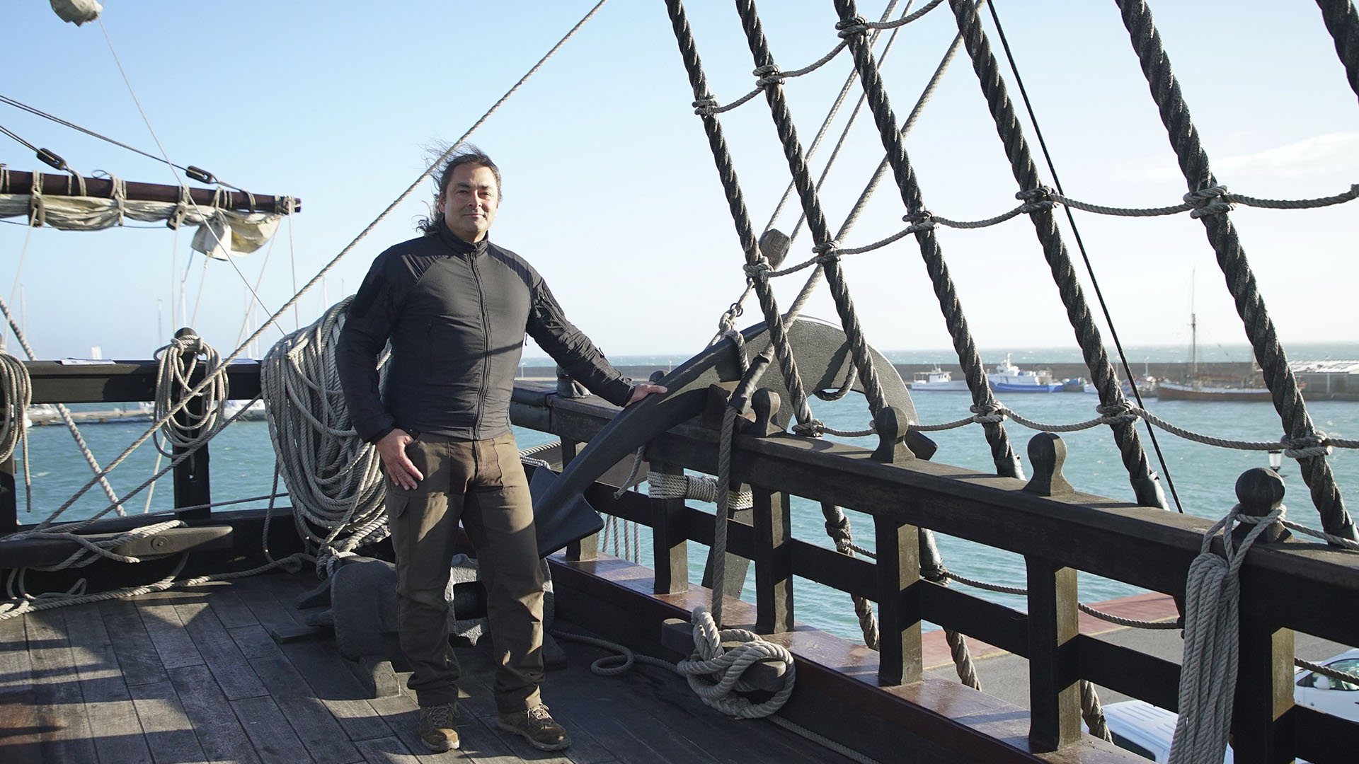 Claudio Lozano stands on the deck of a Puntales ship, standing by the mast. The ship was used to... [Photo of the day - September 2024]