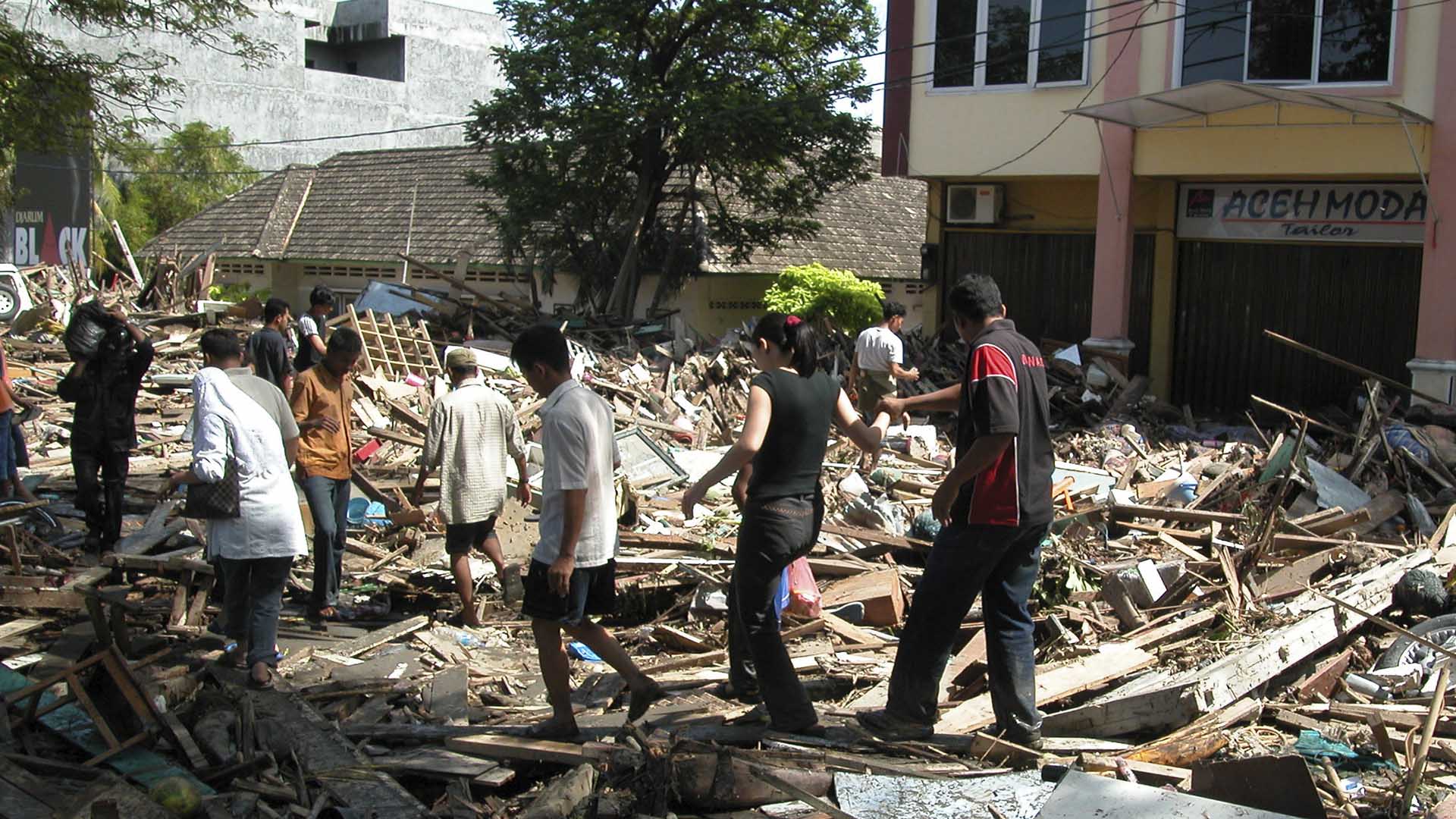 Survivors walk across the debris in the aftermath of the tsunami in Banda Aceh, Indonesia. A... [Photo of the day - November 2024]