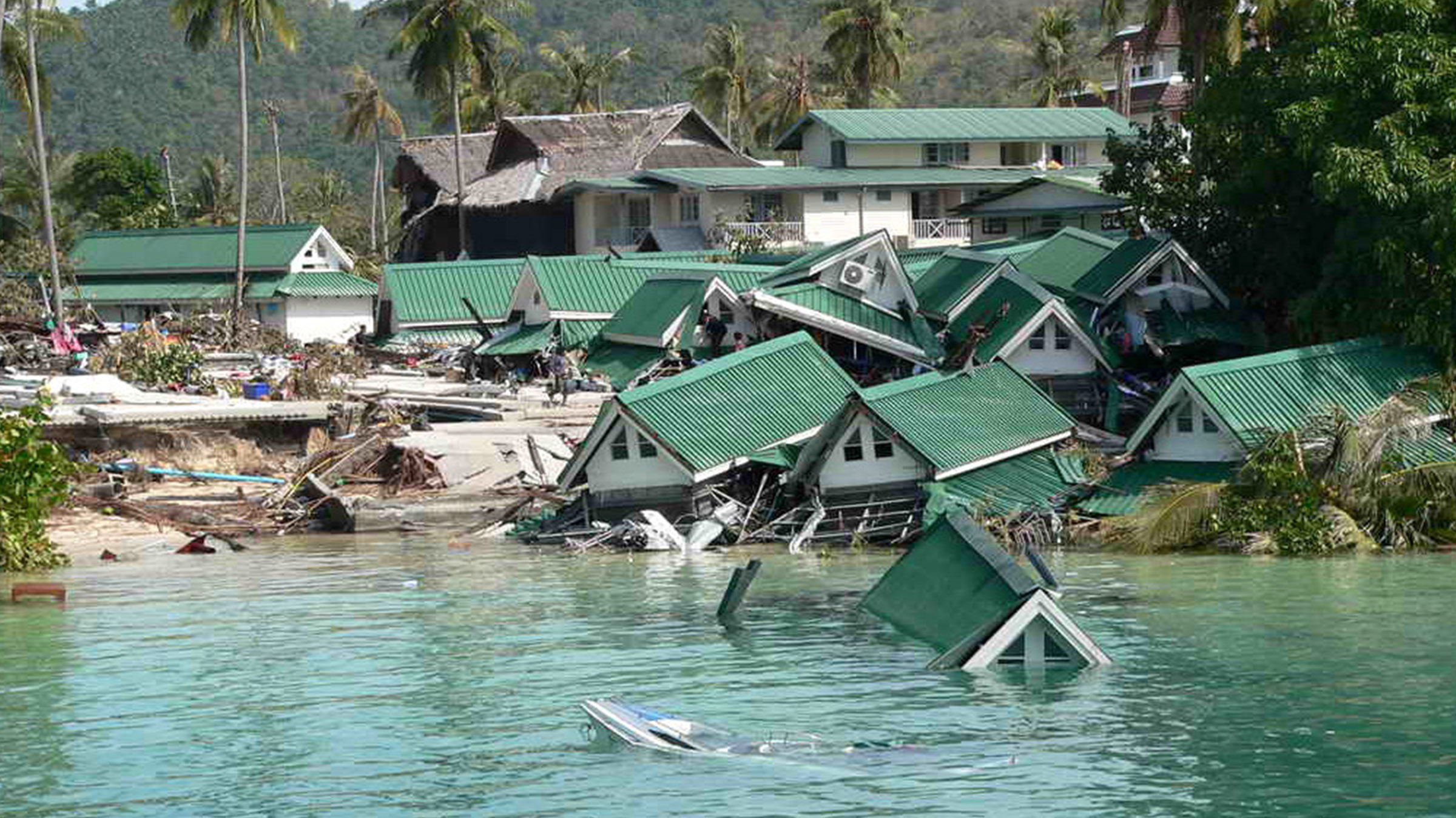 Holiday houses destroyed by the tsunami are pictured on Phi Phi island, Thailand, Dec. 29, 2004.... [Photo of the day - ديسمبر 2024]