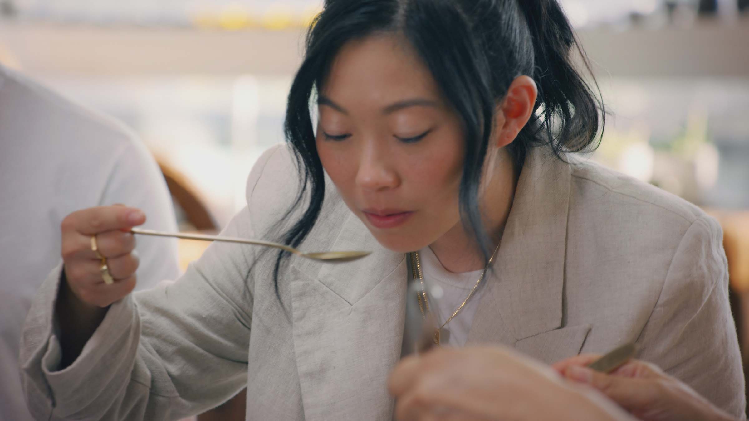 Awkwafina tastes the seaweed soup at Mrs. Kwon's.  This is from No Taste Like Home with Antony... [Photo of the day - March 2025]