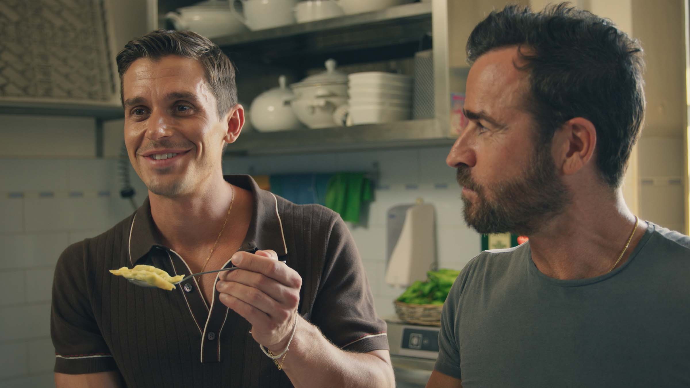 Antoni Porowski and Justin Theroux taste the tortelli they've just made.  This is from No Taste... [Photo of the day - March 2025]