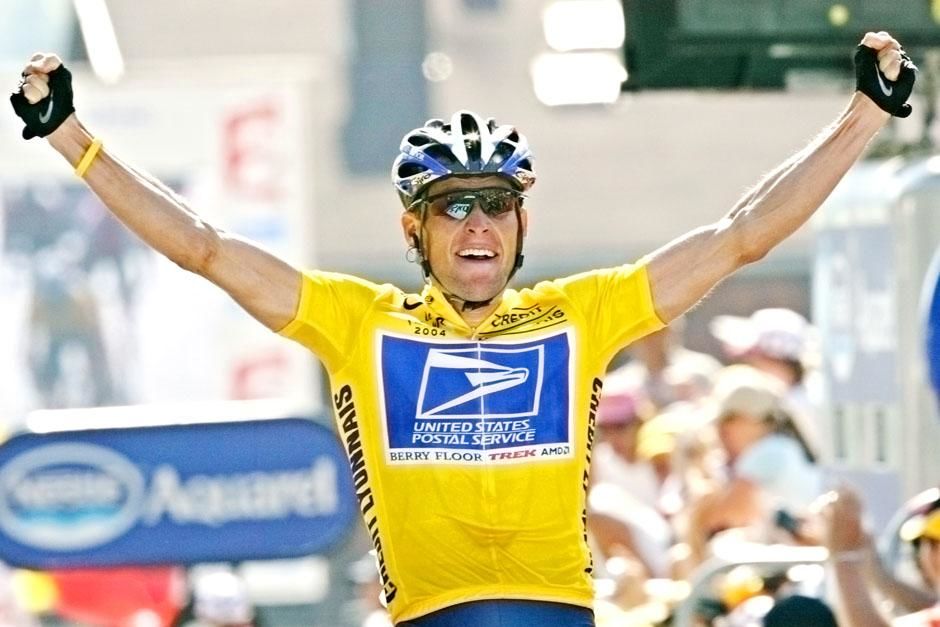 Overall leader and five-time Tour de France winner Lance Armstrong, of Austin, Texas, reacts as... [Photo of the day - June 2013]