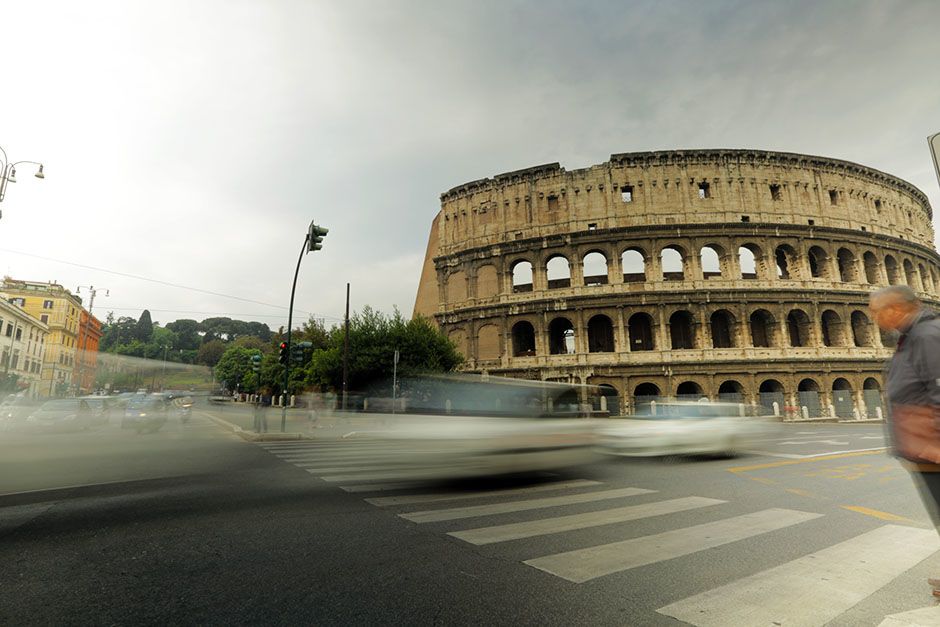 Rome, Lazio, Italy: Wide shot of the Colosseum in Rome, Italy with traffic speeding by. This... [Photo of the day - February 2014]