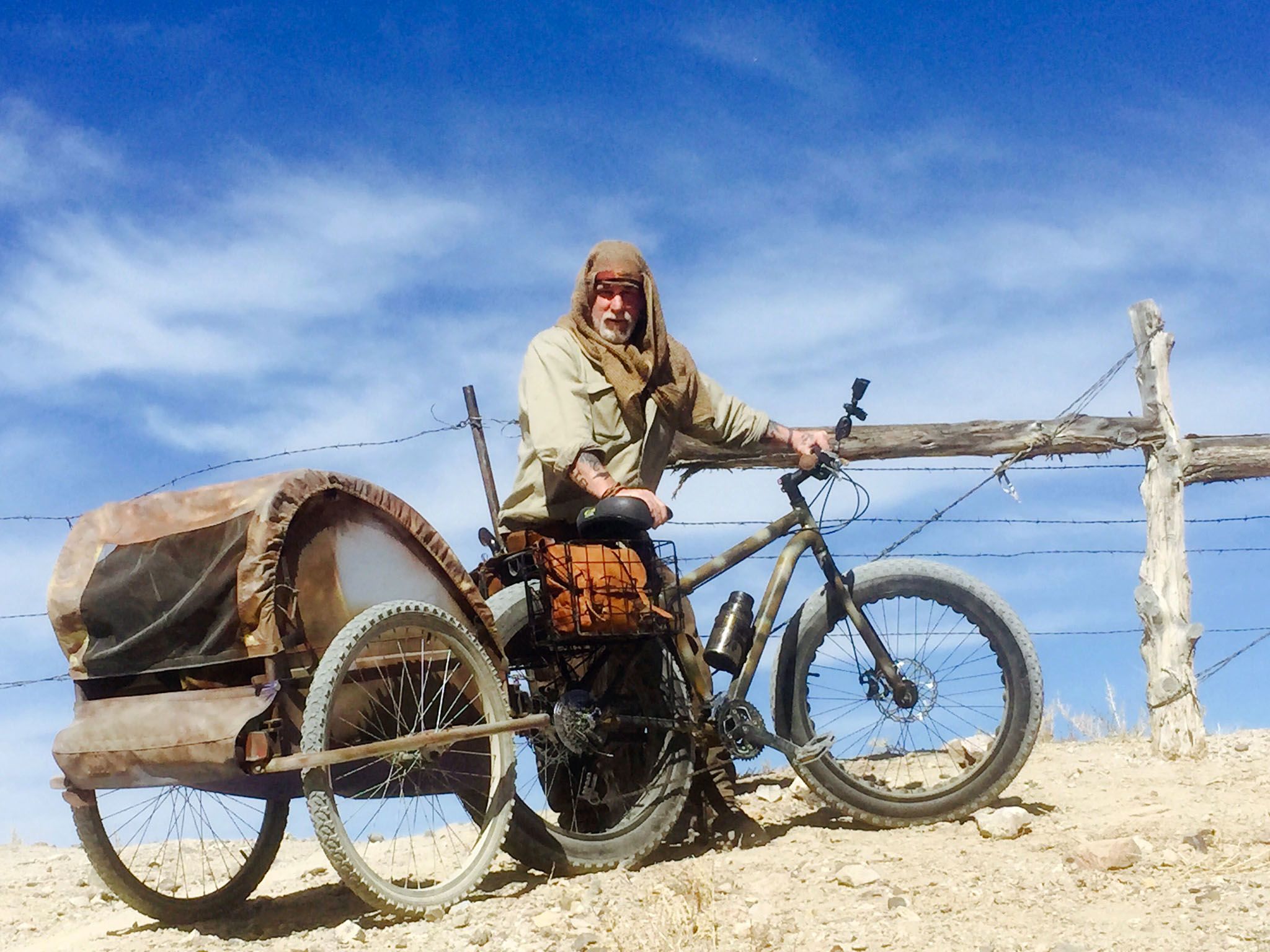 Fallon, Nev.: Survivalist, Dave Canterbury and his bike.
This image is from Dirty Rotten Survival. [Photo of the day - December 2015]