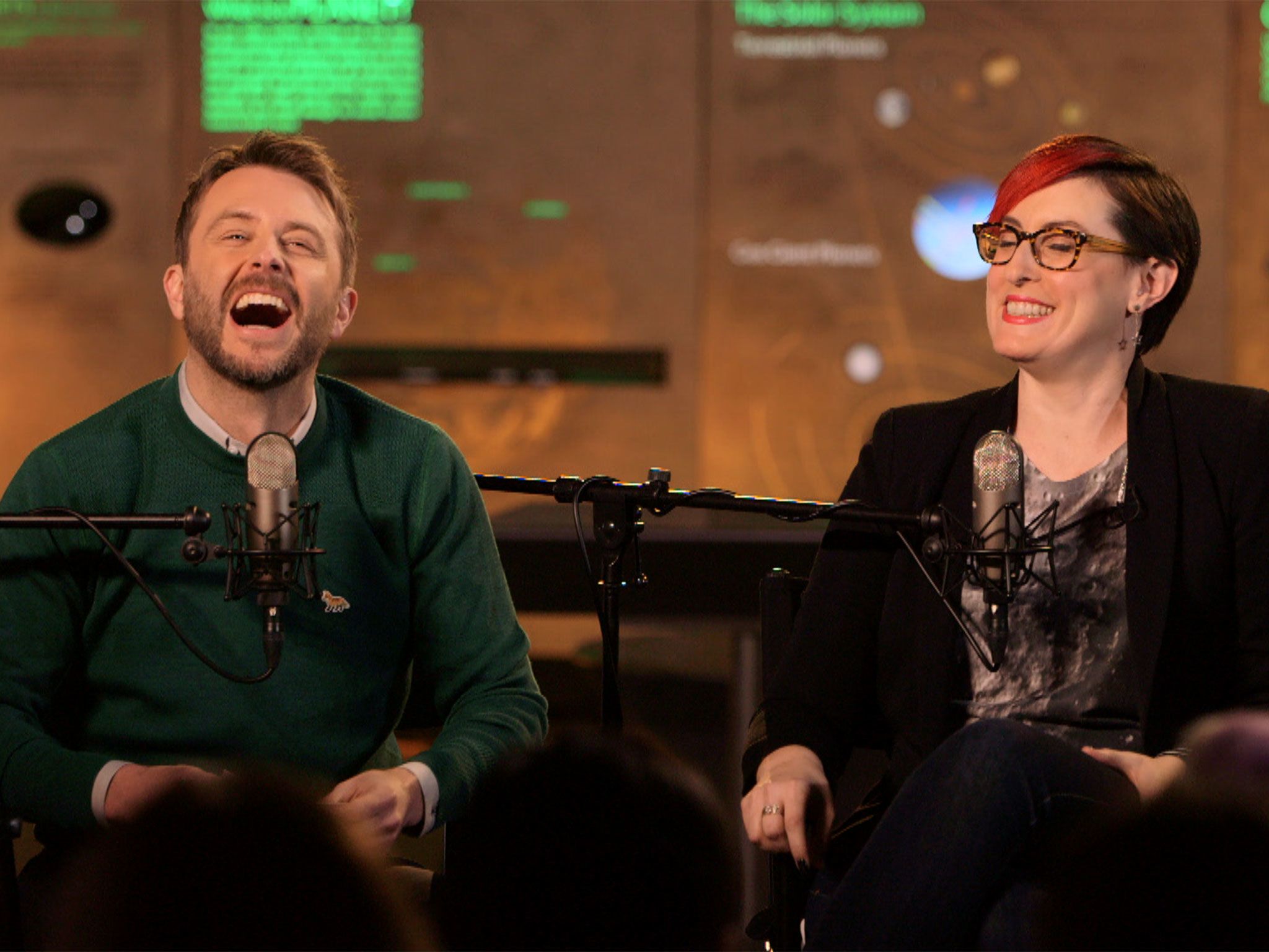 New York, N.Y.- Comedian co-host Chris Hardwick and guest Summer Ash on set in the American... [Photo of the day - December 2016]